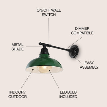 Wallace 12.25" Farmhouse Industrial Indoor/Outdoor Iron LED Victorian Arm Outdoor Sconce